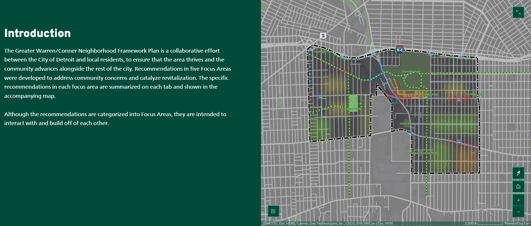 Greater Warren / Conner Framework Plan - Story Map Summary