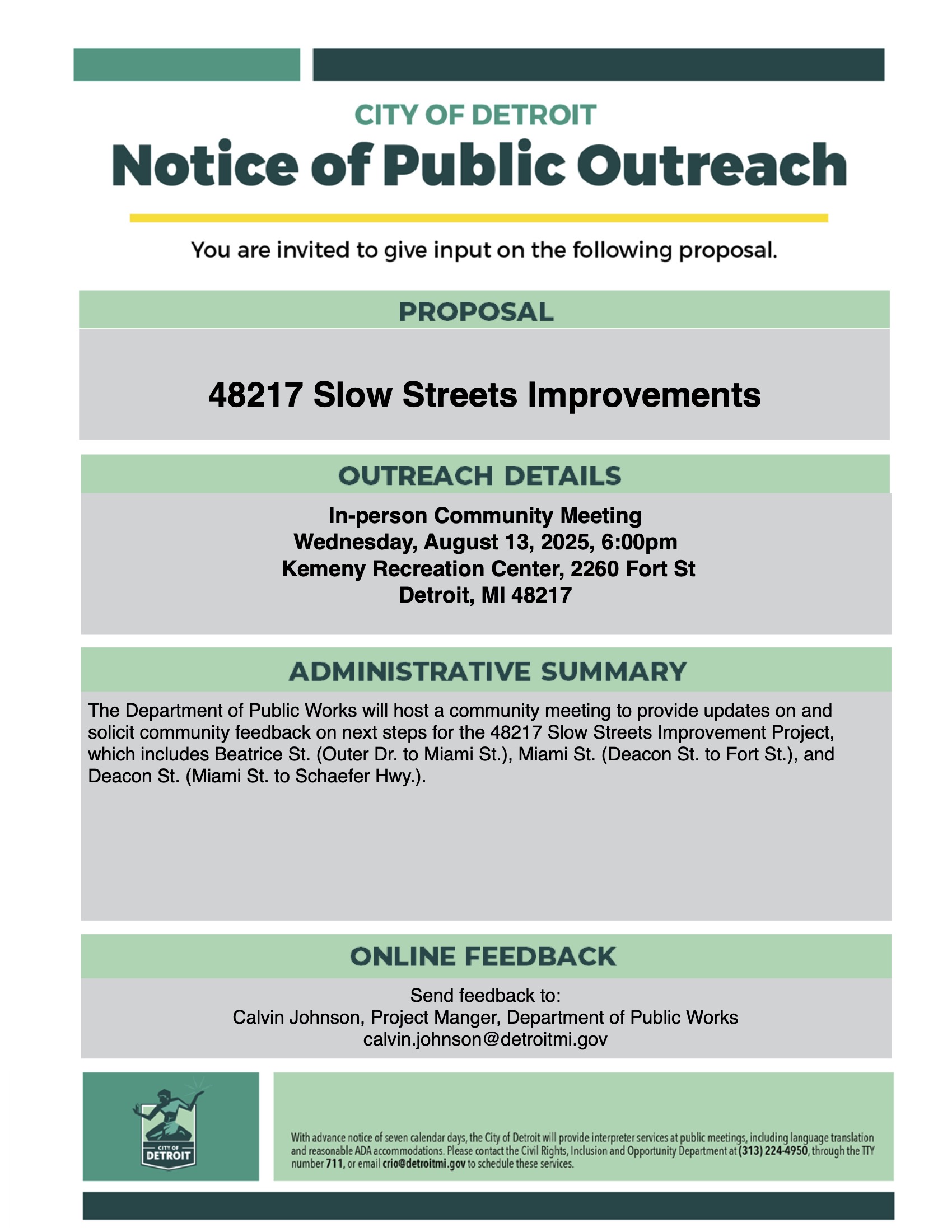 48217- Slow Streets Improvements (In-Person Coo Meeting)
