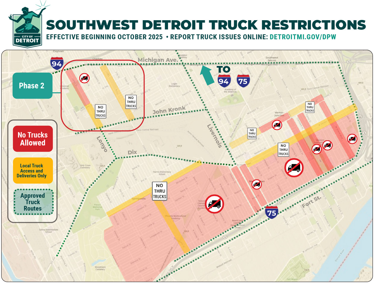 map of current truck restrictions in southwest detroit