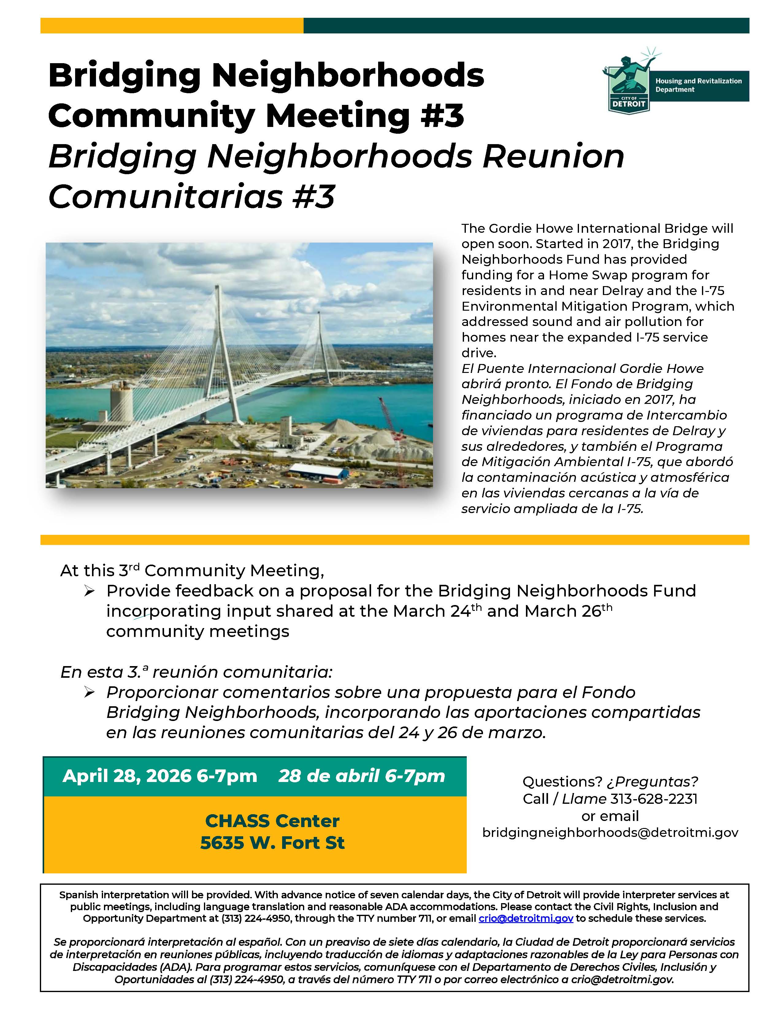 Bridging Neighborhoods Community Meeting #3 Flier